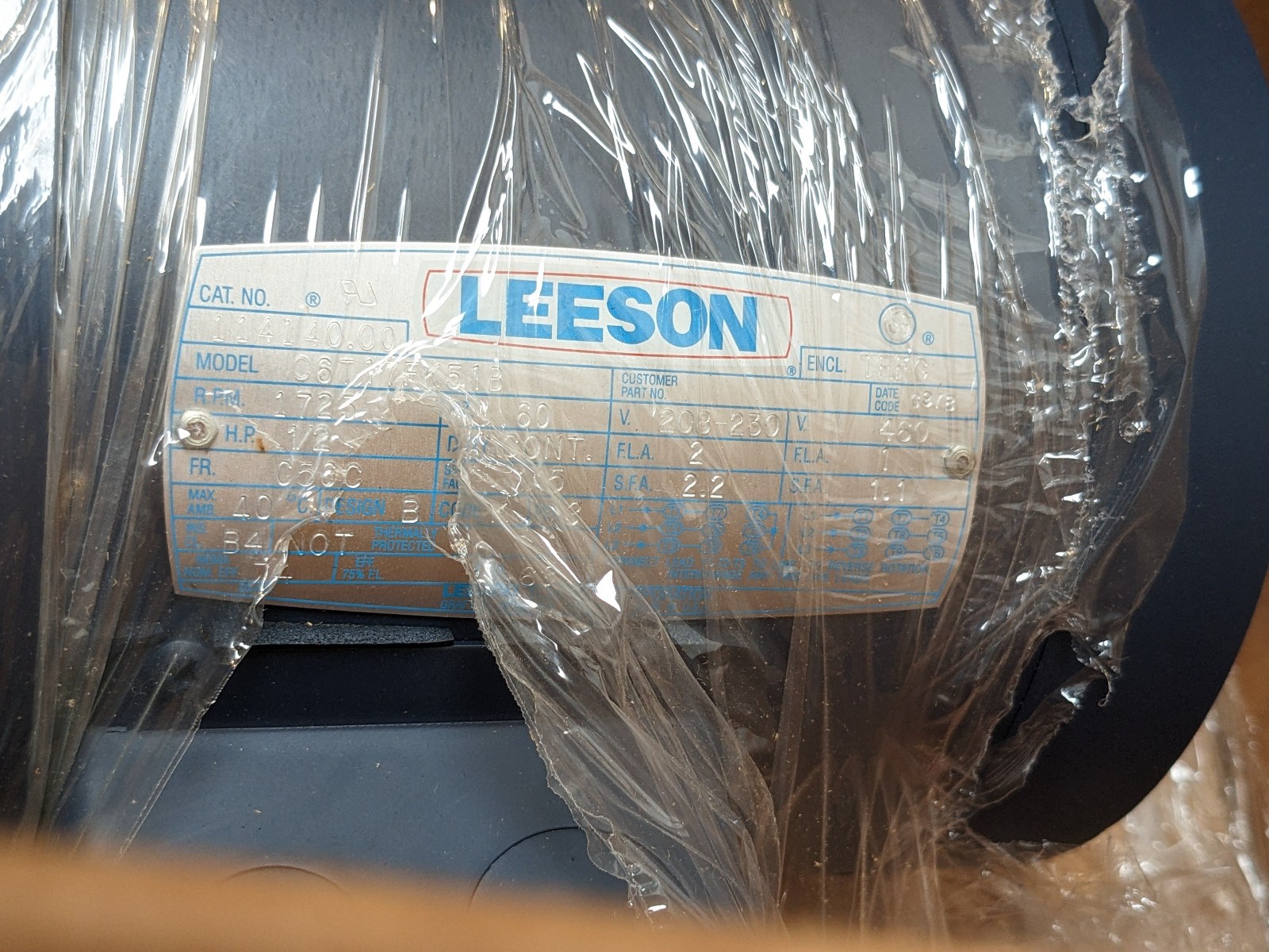 Leeson C6T17FK51B ½ HP 3-Phase TEFC Motor 1725 RPM C56C Rigid C-Face 114140.00