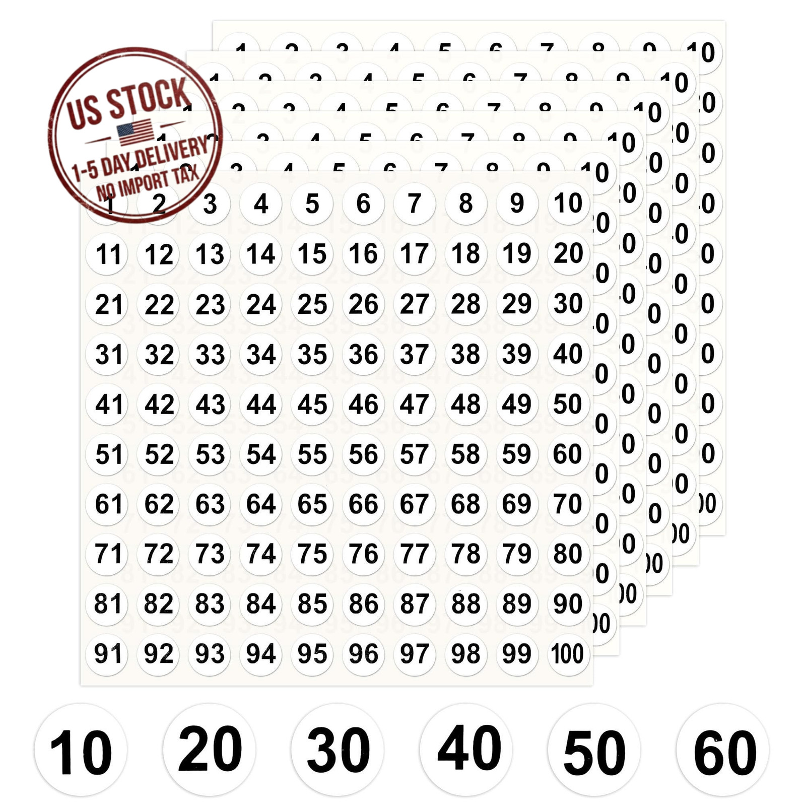 2500 PCS Number Stickers 1-100 Consecutive Self-Adhesive Round Labels for Invent