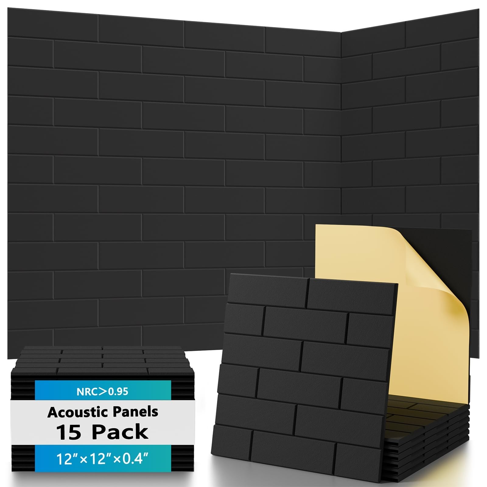 Clulutic15 Pack Acoustic Panels 12″ x 12″ x 0.4″, Self Adhesive Sound Absorbi…