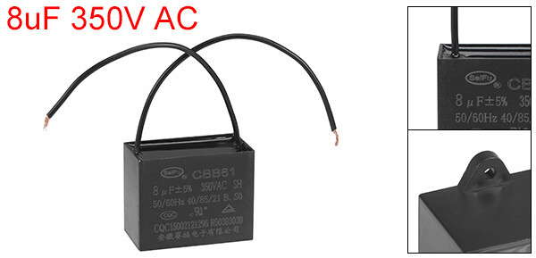 Ceiling Fan Capacitor CBB61 8uF 350V AC 2 Wires Metallized Polypropylene Film