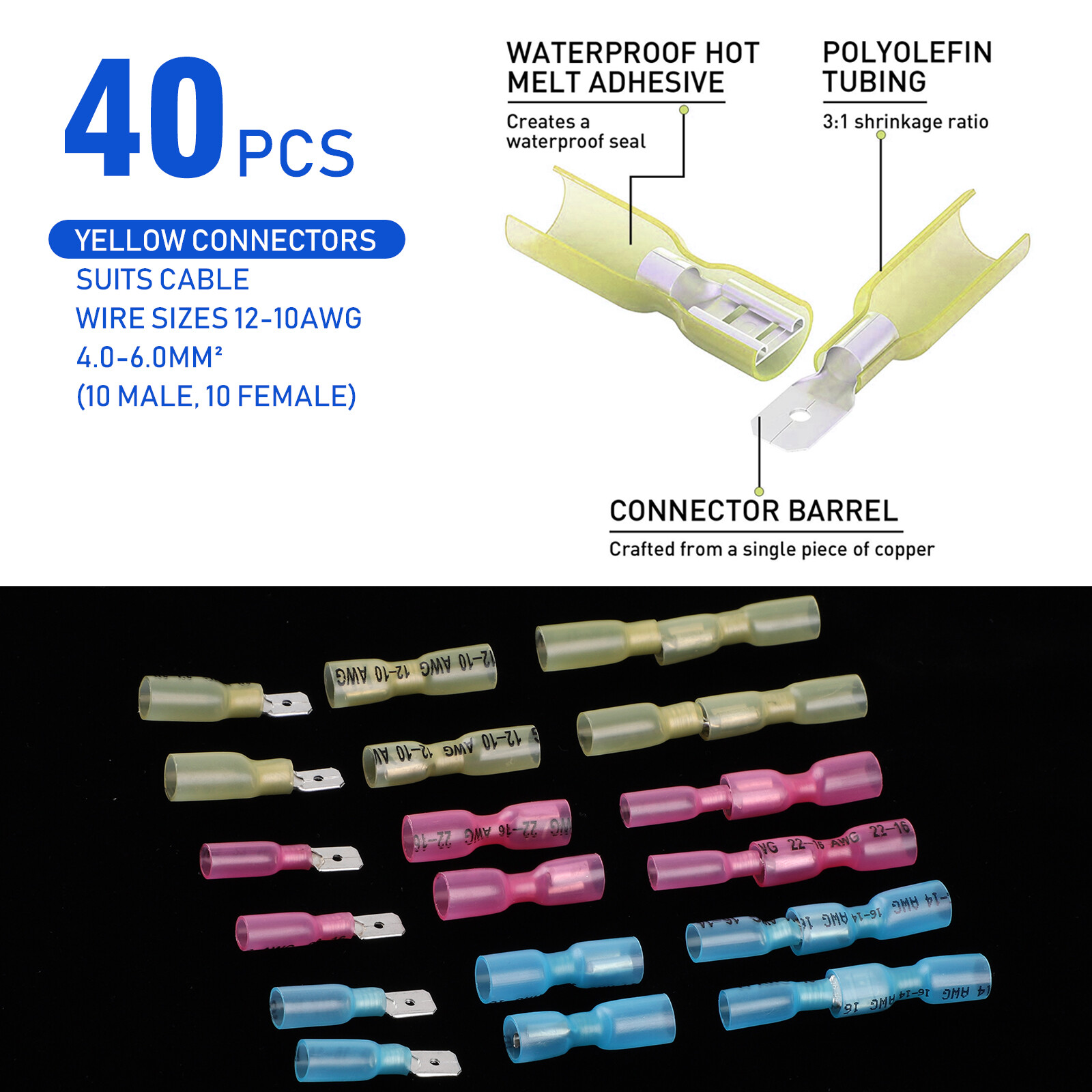 200/100PCS Electrical Heat Shrink Male & Female Spade Wire Connectors Terminals