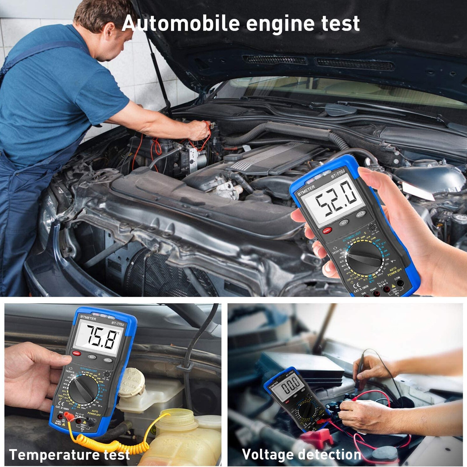 Automotive Multimeter RPM Dwell AC/DC Voltage Ohmmeter Temp Probe Car Diagnostic