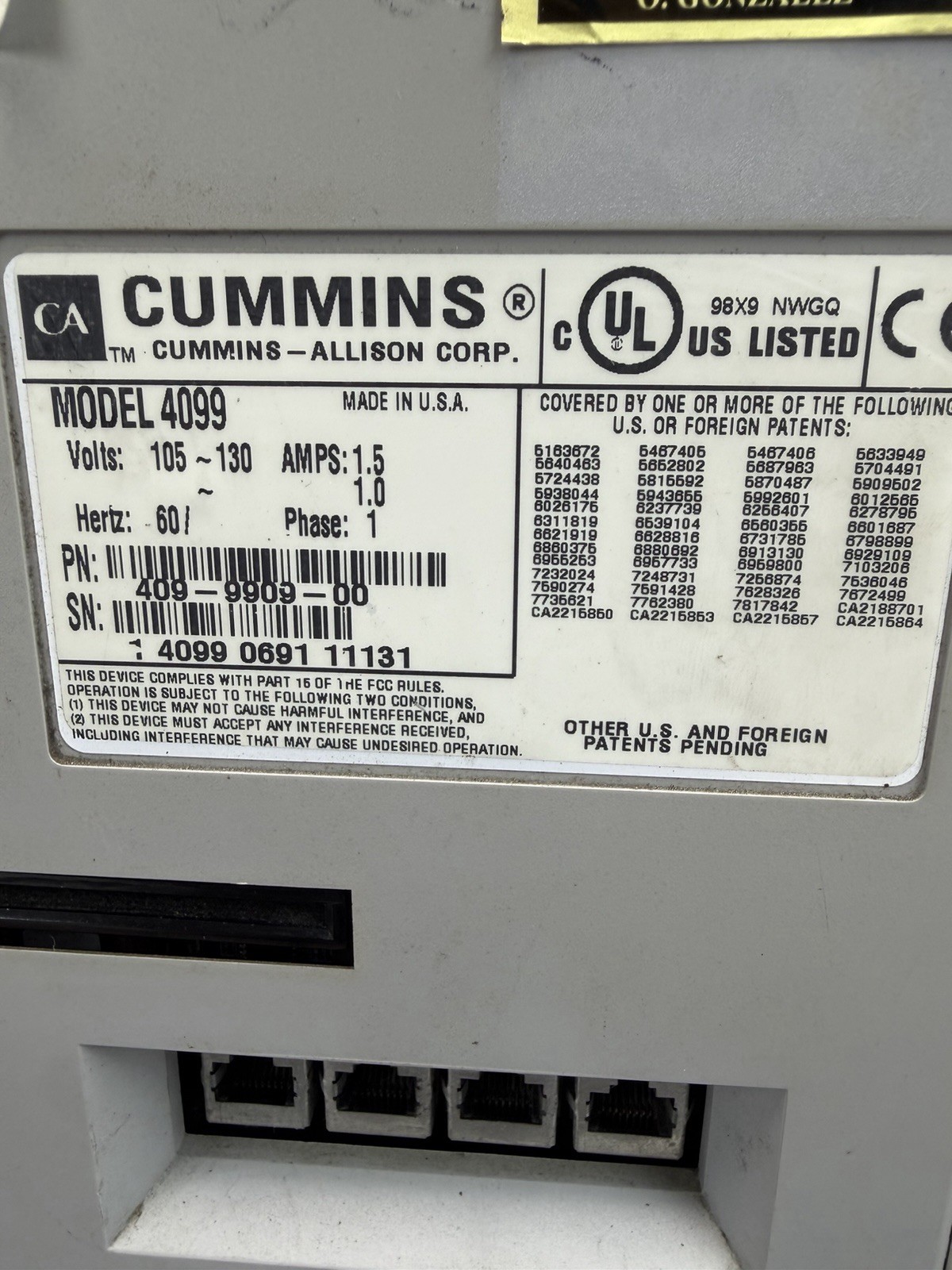 Cummins JetScan 4099 Dual Pocket Currency Counter 409-9909-00 *Parts/Repair*
