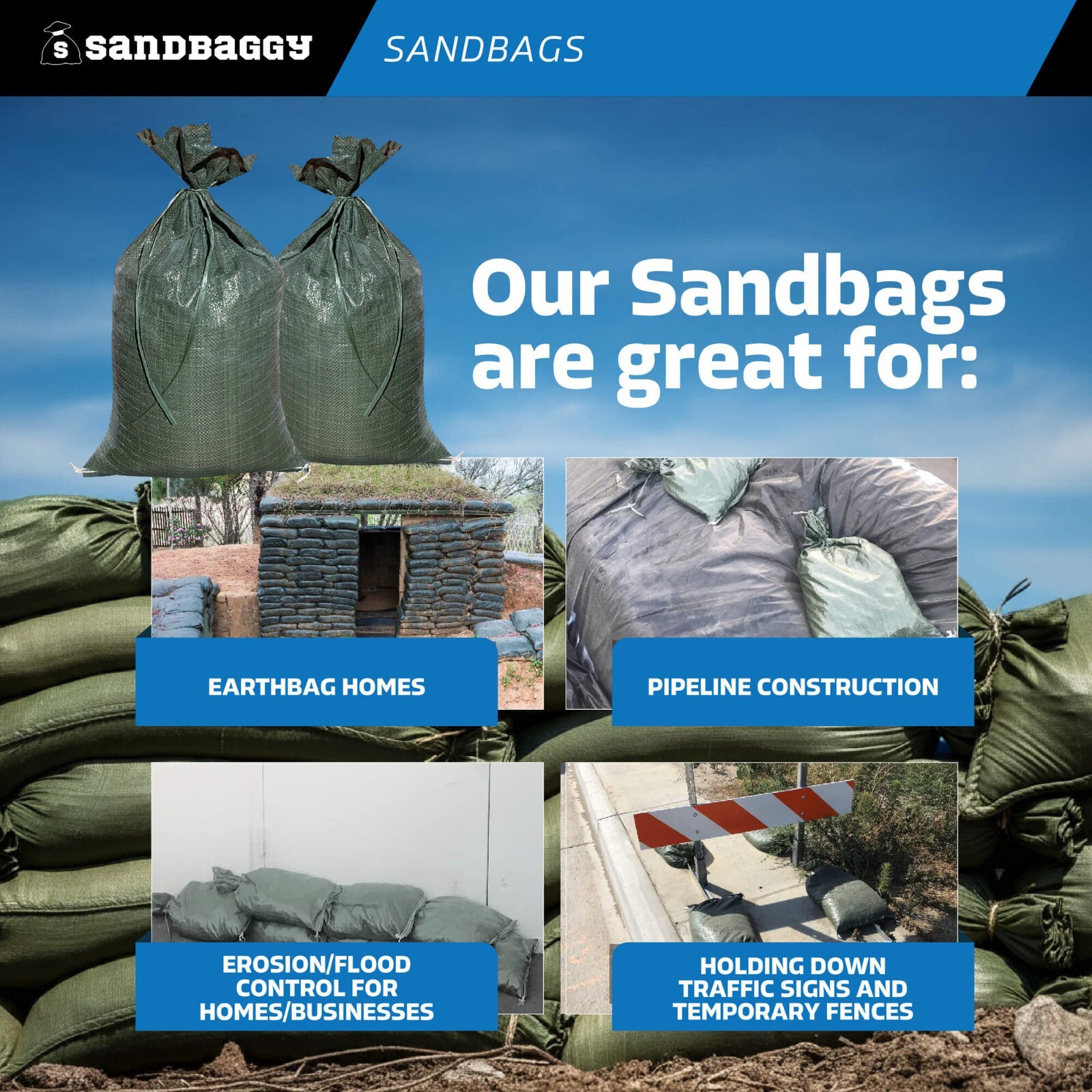 Sandbaggy 30 Green Empty Sandbags For Flooding -14×26 Sandbag Sand Bags Bag Poly