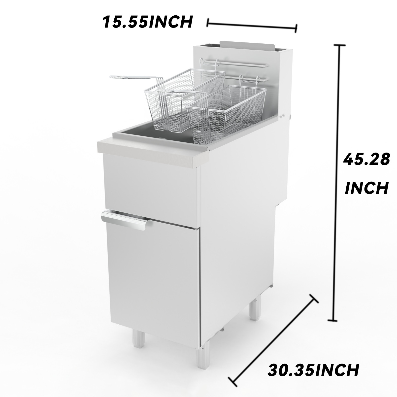 Commercial Floor Standing Propane Gas Deep Fryer 3-Burner 90000BTU 40lb Capacity