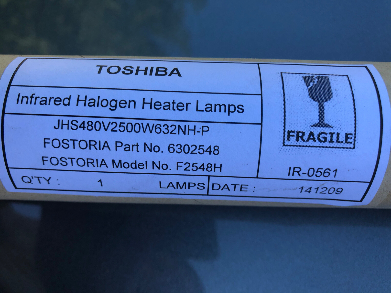 TOSHIBA 2500W 480V Bulb Infrared Halogen Heater Lamp FOSTORIA F2548H / 6302548