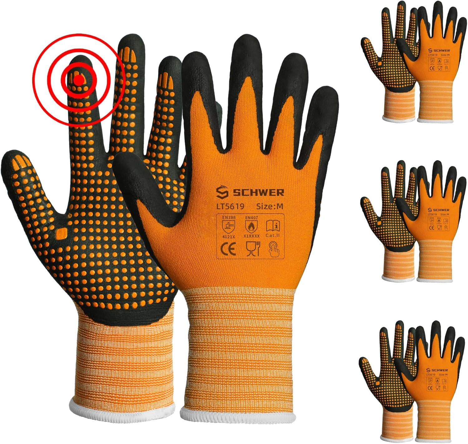 Schwer 3 Pairs LT5619 Work Gloves Micro-Foam Nitrile Coated, Level 4 Abrasion Re