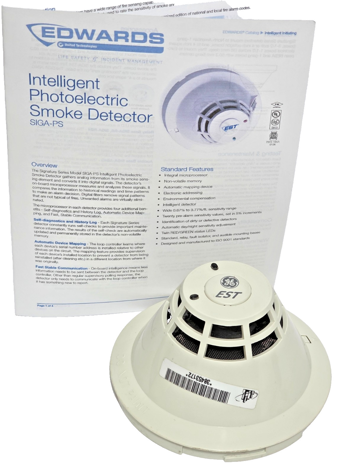 Edwards EST SIGA-PS Intelligent Photoelectric Smoke Detector