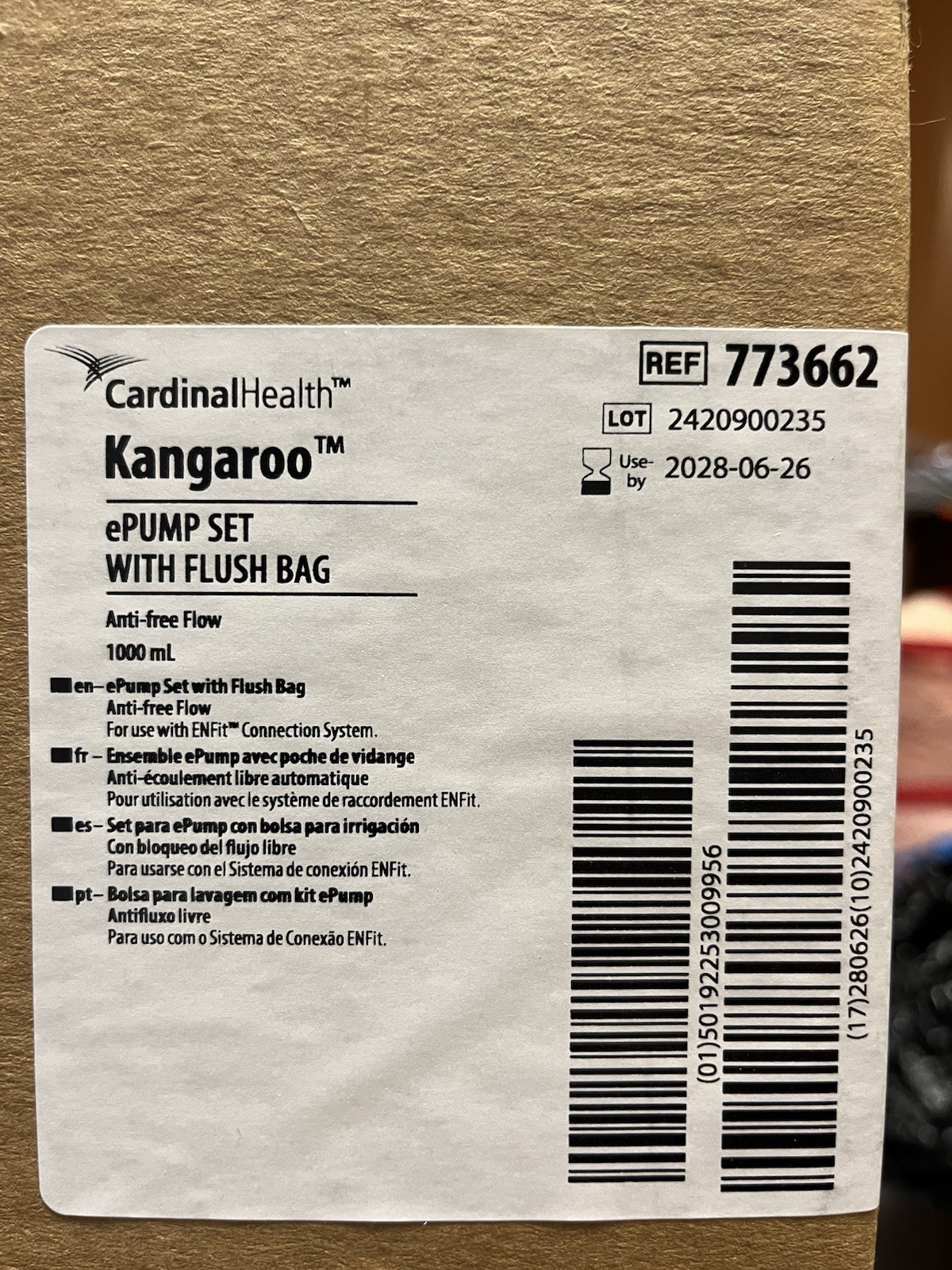 Cardinal Health Kangaroo 1000ML Feeding Bag W/ Flush Bag Lot Of 30 763662