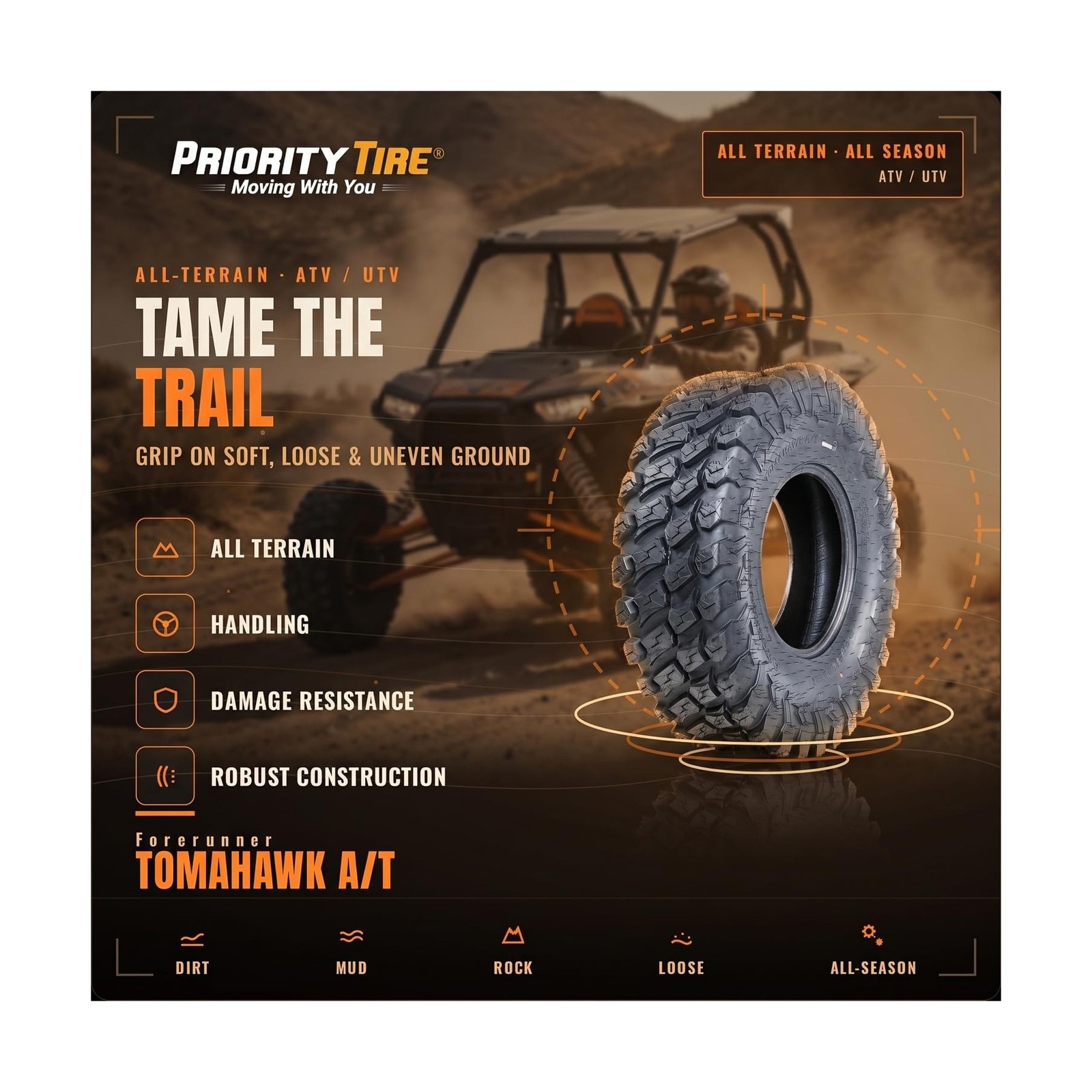 Tomahawk A/T 32X10.00R14 All Terrain 86J 8 Ply Tire | ATV & UTV All Terrain A…