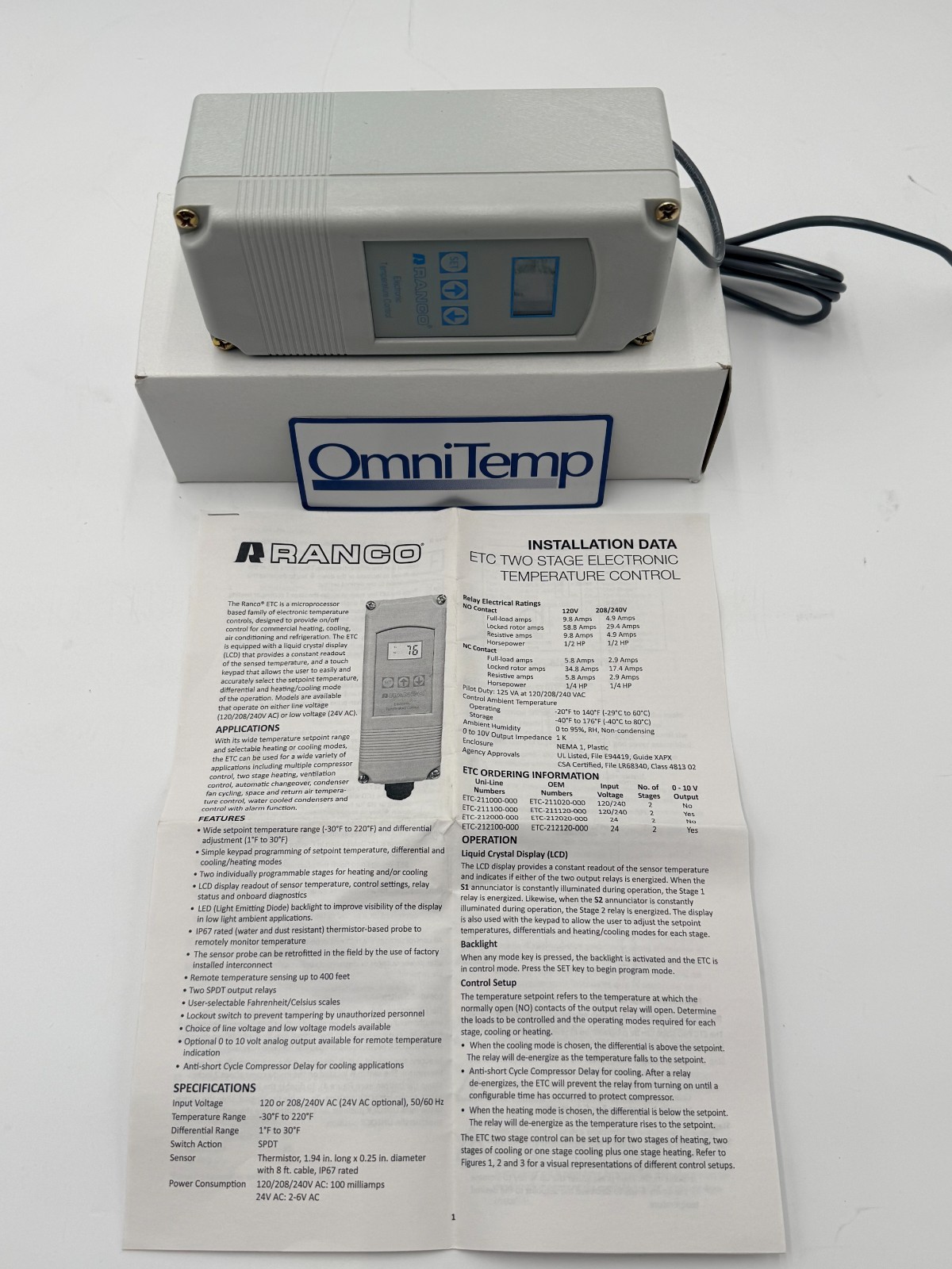 RANCO ETC -211020-000 DUAL STAGE-120-208/240V AC-SOFTWARE VERSION-3