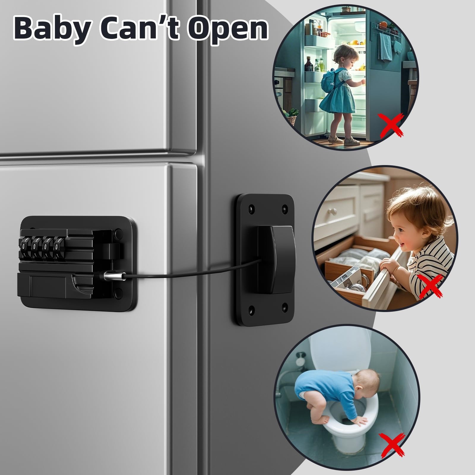 Refrigerator Lock, Child Proof Fridge Lock, Baby Safety Lock for Refrigerator…