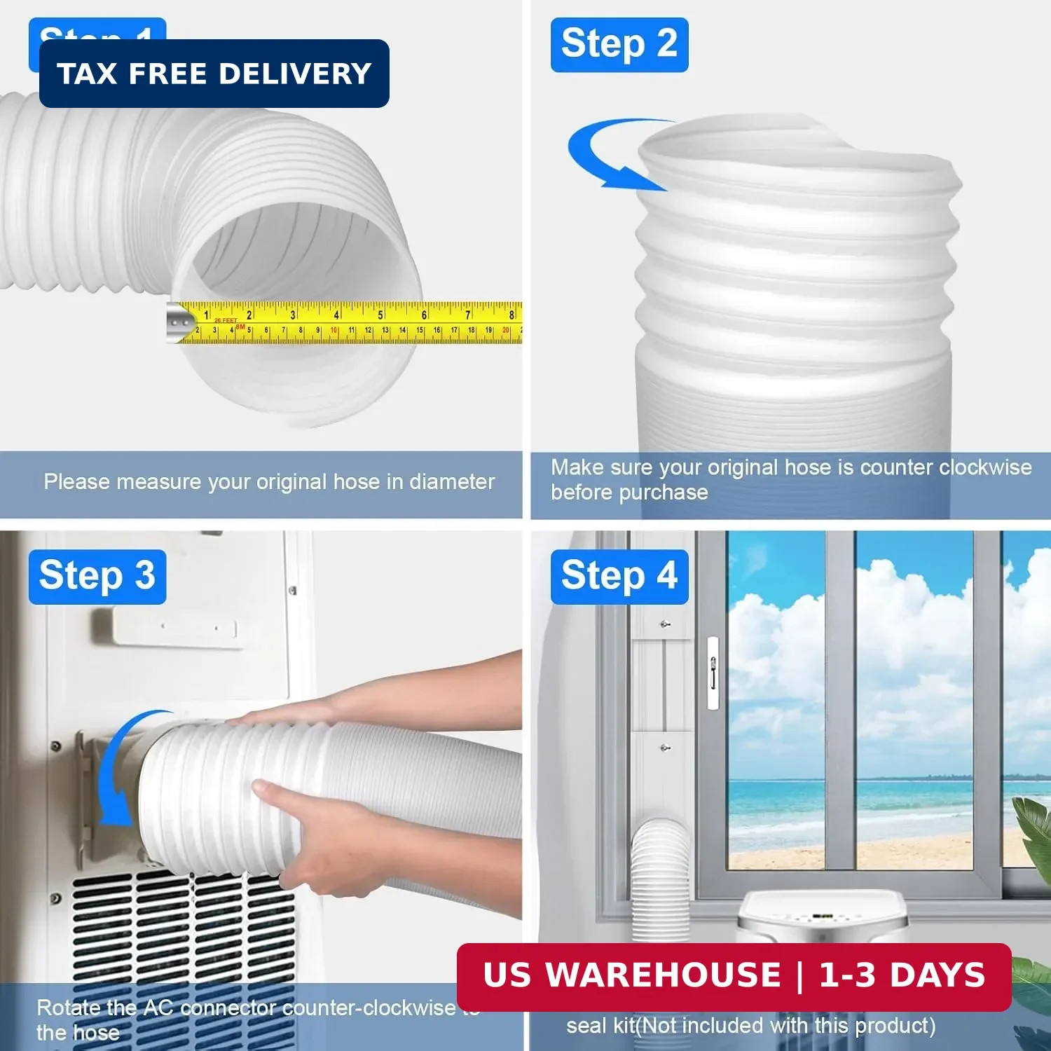 Anti-Clockwise 5.9 Inch Air Conditioner Exhaust Pipe, 59″ Length Portable Air Co