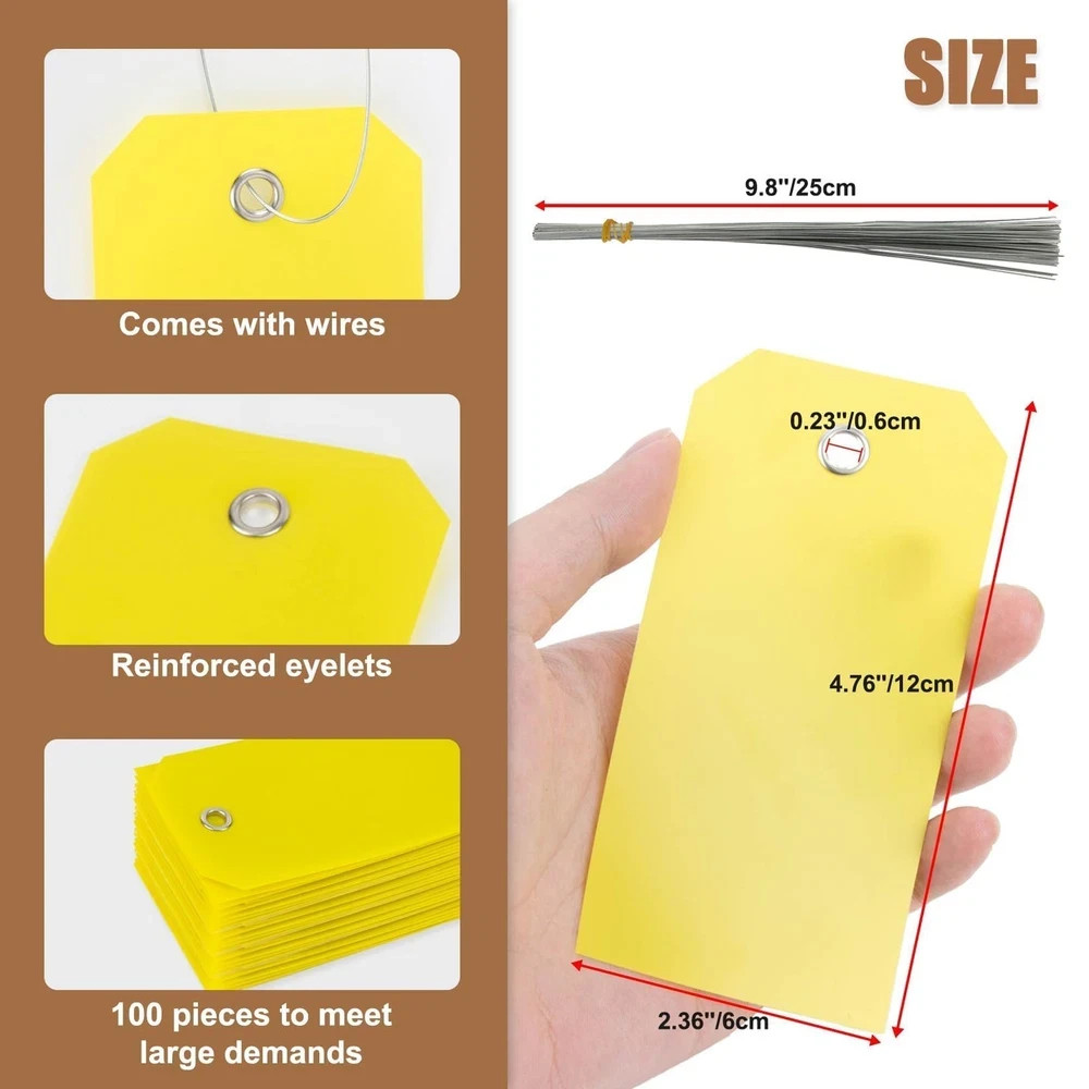 100pcs Plastic Tags with Wires – Waterproof Shipping Tags with Wire Ties Blan…