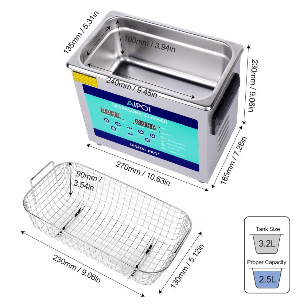 AIPOI Stainless Steel Industry Ultrasonic Cleaner 3.2L Heated Heater w/Timer
