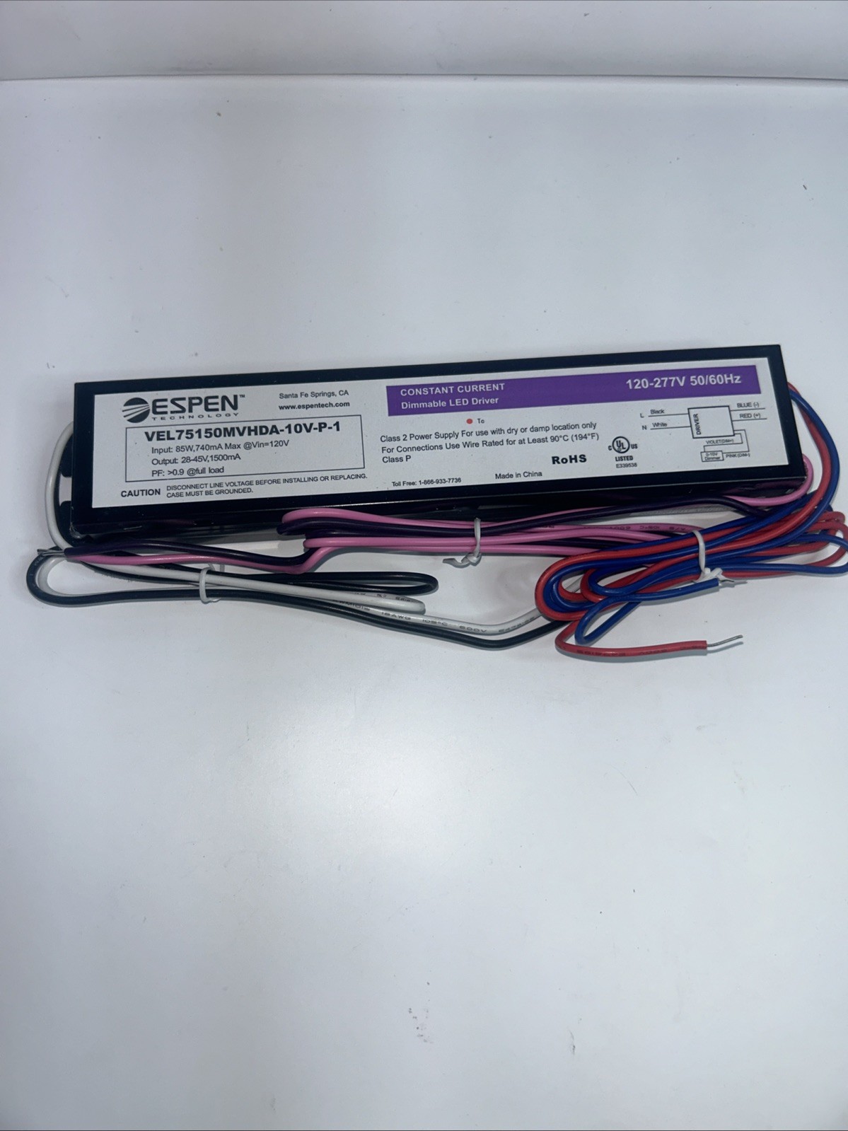 ESPEN VEL75150MVHDA-10V-P-1 LED DIMMABLE DRIVER 120-277V NEW