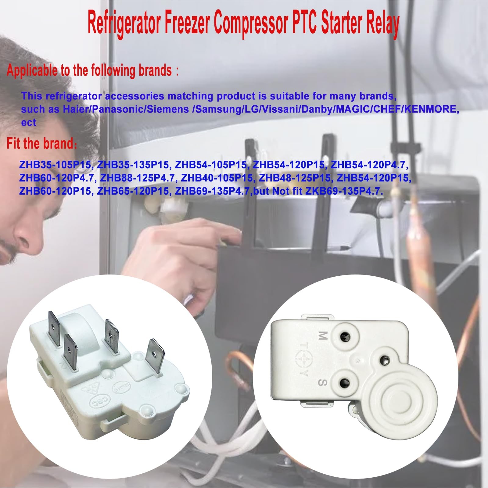 Refrigerator Freezer Compressor PTC Starter Relay, 4 Pins Over Load…