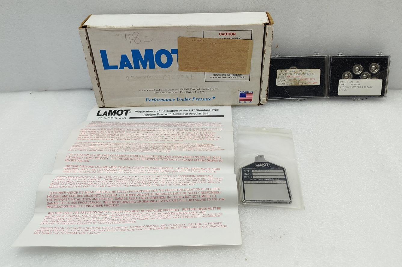 LAMOT 1/4″ STD (AA) 25000 PSIG @ 72 DEG F 316 SS RAPTURE PRESSURE DISC 6 QTY NEW