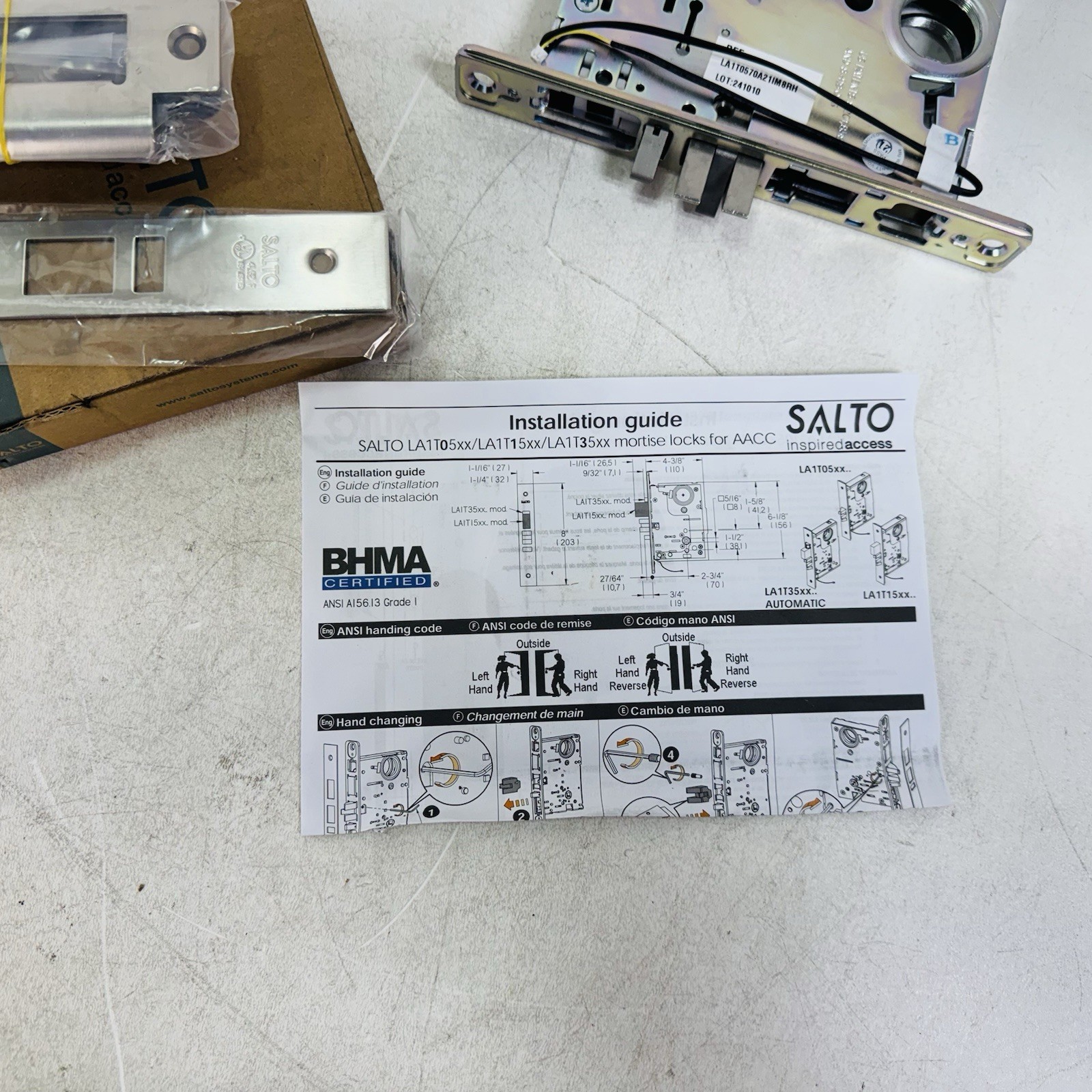 Salto LA1T0570A21IM8RH Mortise W/ Door Detector Right Hand Satin Stainless Steel