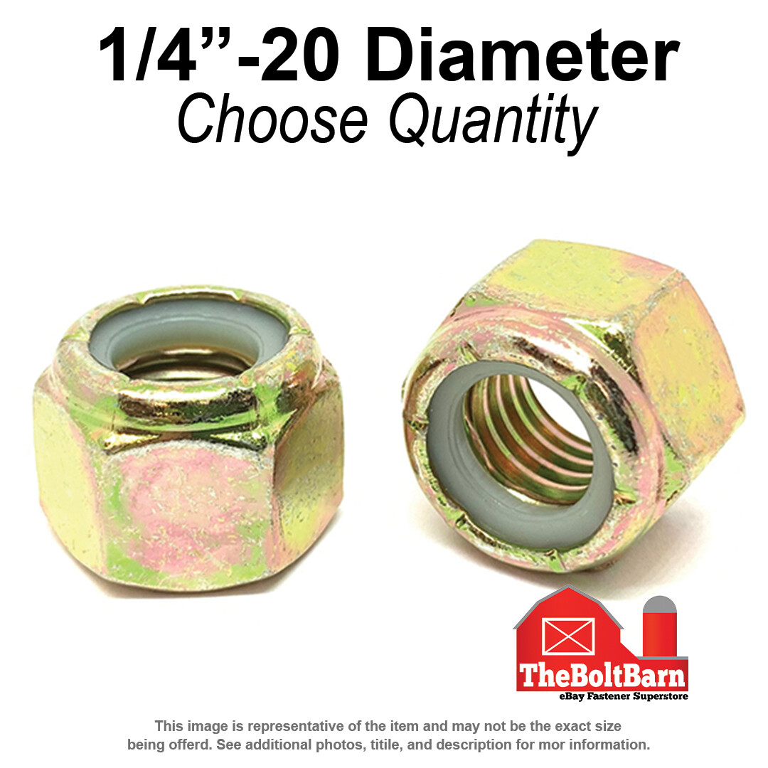 1/4″-20 Grade 8 Nylon Insert Lock Nuts Zinc Yellow Coarse Thread (Pick Qty)