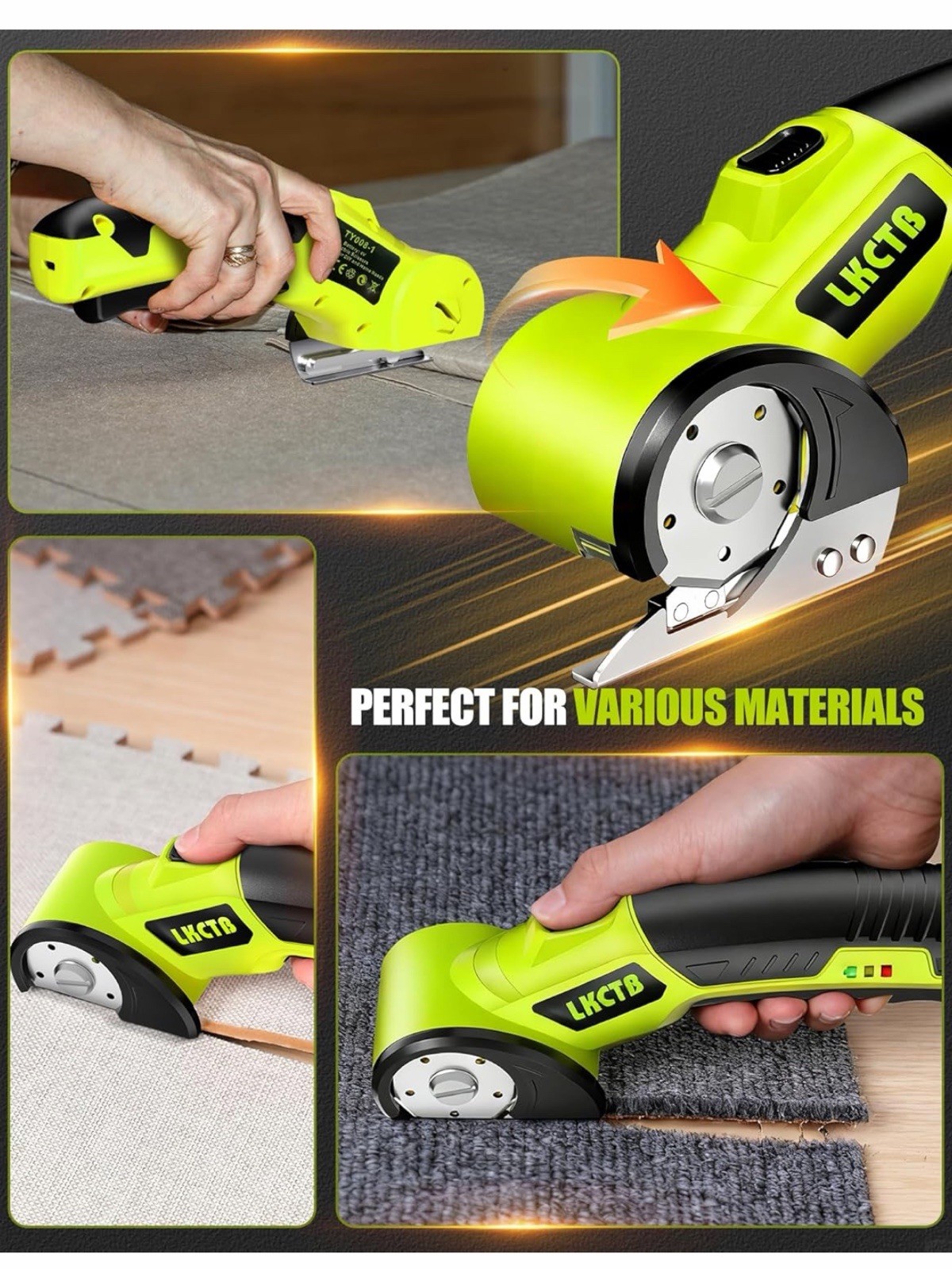 LKCTB Electric Scissors, Cardboard Cutter With LED Light, 2000mAh Battery *green