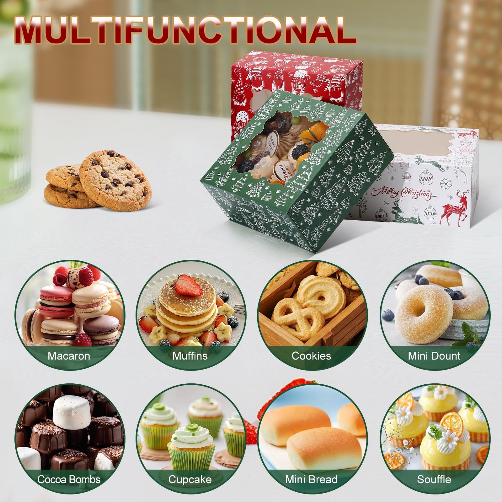 COTOPHER 30Pcs Christmas Cookie Boxes for Gift 6x6x3 inches, 6x6x3inch