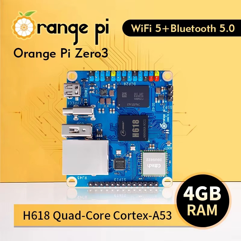 Orange Pi Zero 3 4GB RAM Allwinner H618 WiFi5 + BT 5.0 LPDDR4 16MB SPI Flash Opt