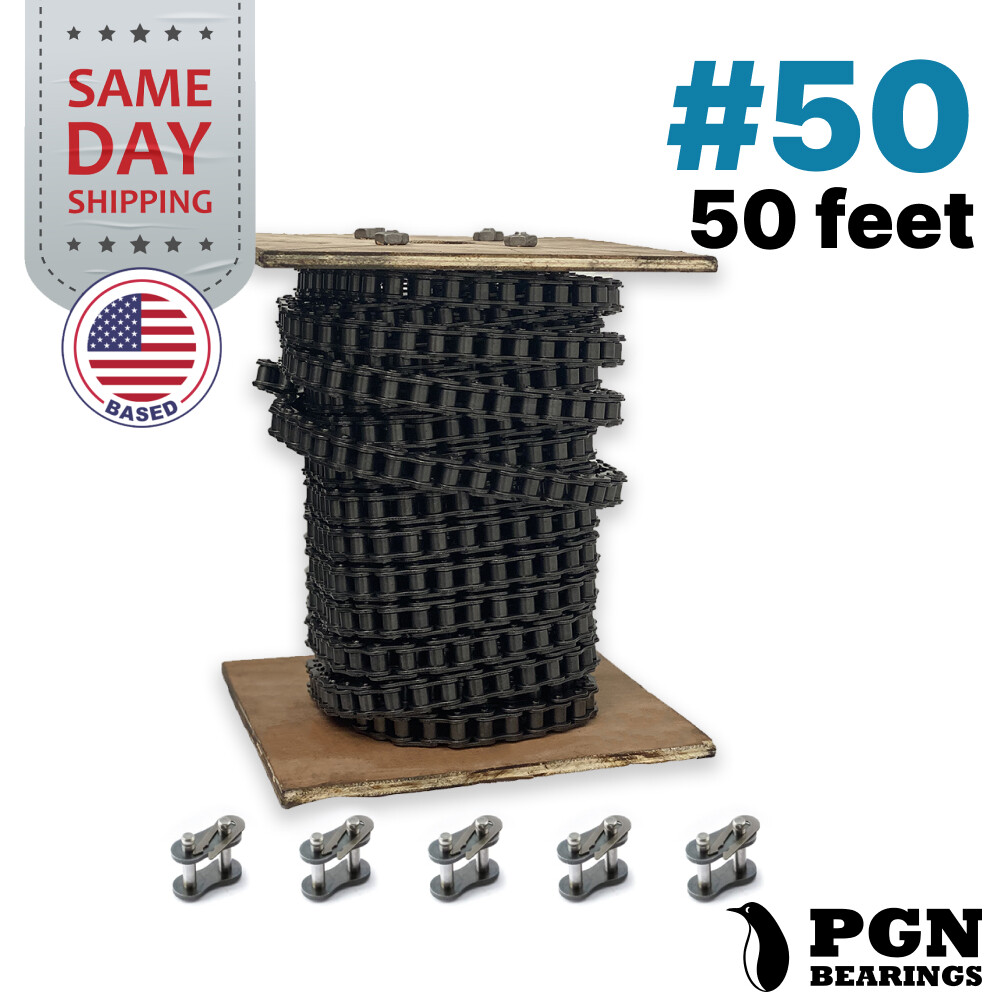 #50 Roller Chain x 50 feet + 5 Connecting Links + Same Day Expedited Shipping