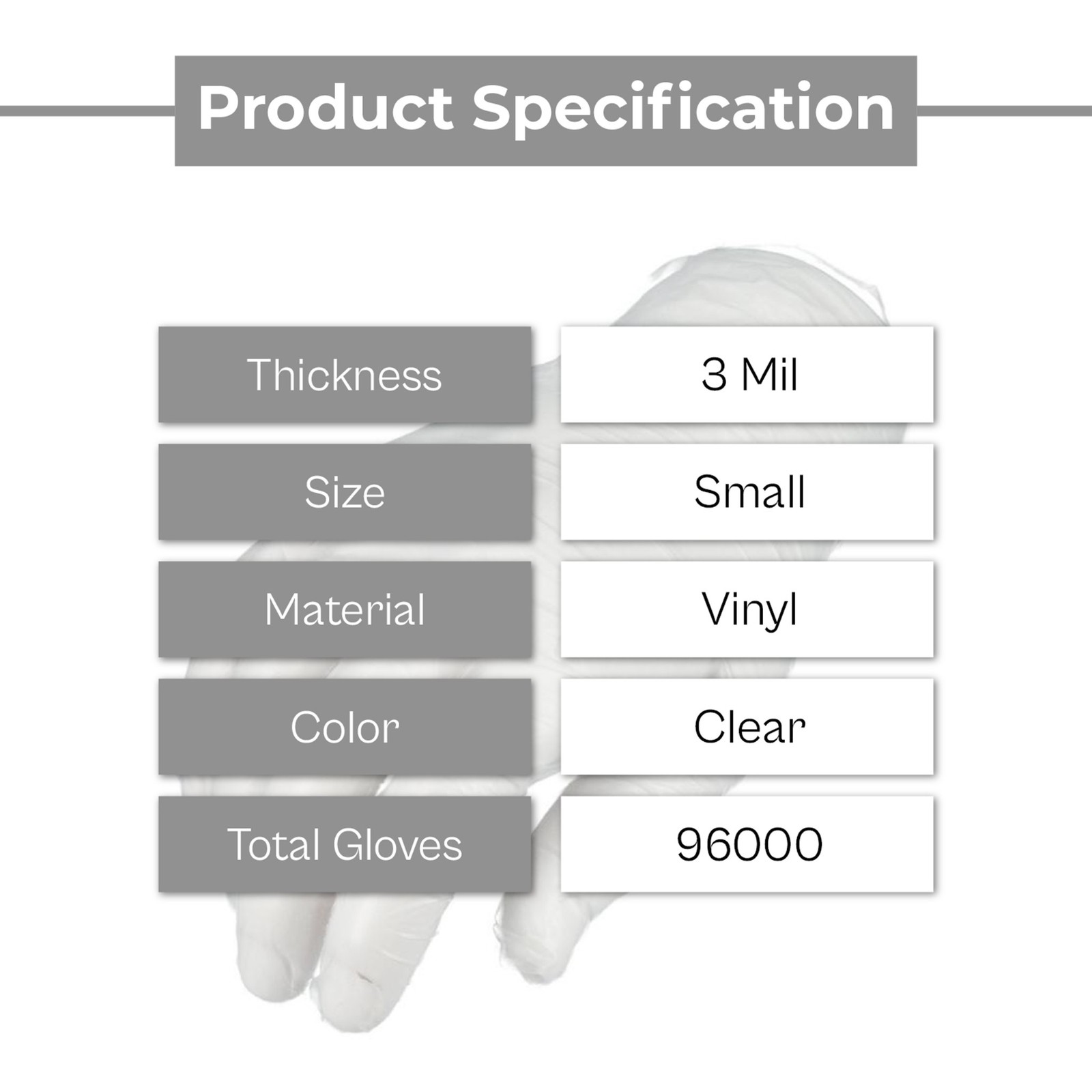 96000 Clear Vinyl Disposable Non Exam Gloves 3 Mil Small Latex and Powder Free