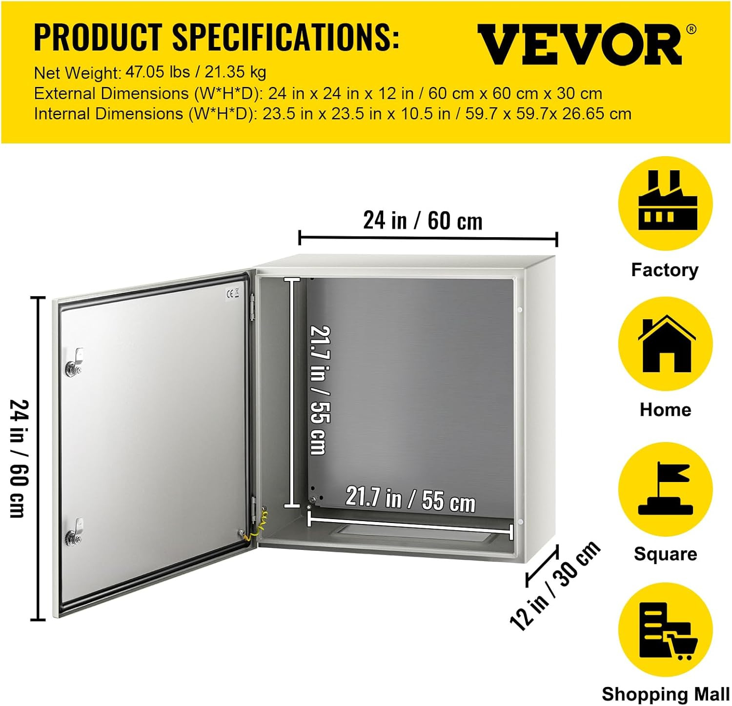 NEMA Steel Enclosure, 24 X 24 X 12» NEMA 4X Steel Electrical Box, IP66 Waterpro