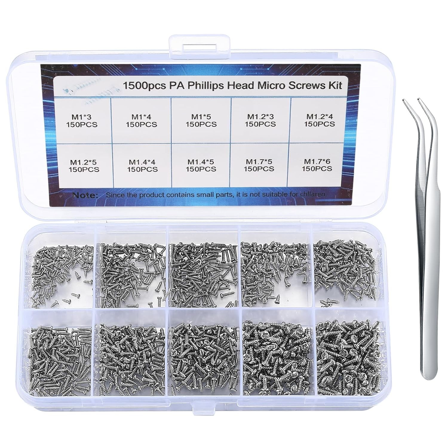 1200 Pcs Mini Screw kit, M1/M1.2/M1.4/M1.7 Micro Phillips Head Pan Head Screws
