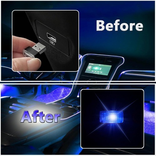 2-Pack USB LED Car Interior Ambient Lighting Kit, Blue Atmosphere Color: Blue