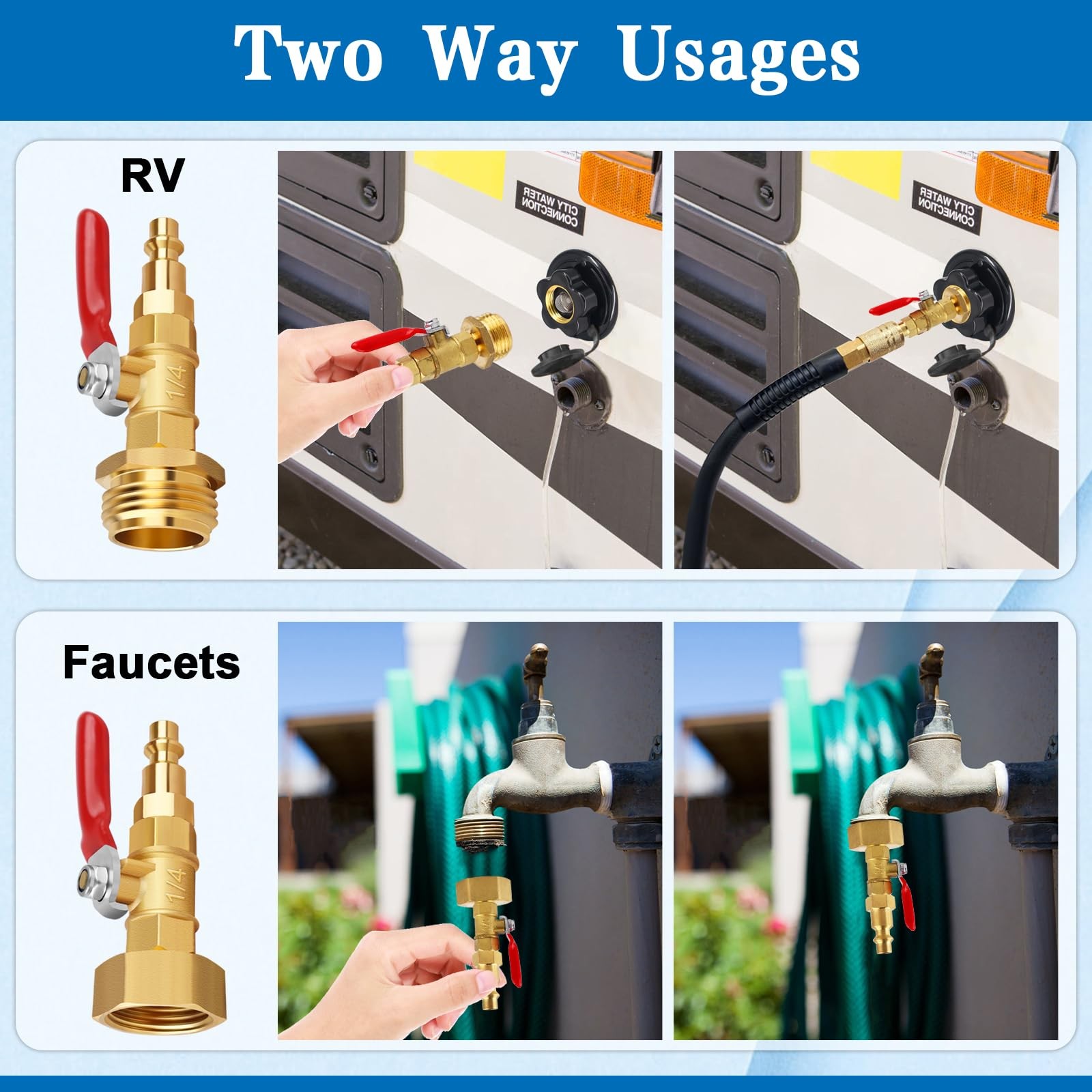 FANOVO RV Winterize Blowout Adapters, 3/4» Small, Gold-2pcs-Male + Female