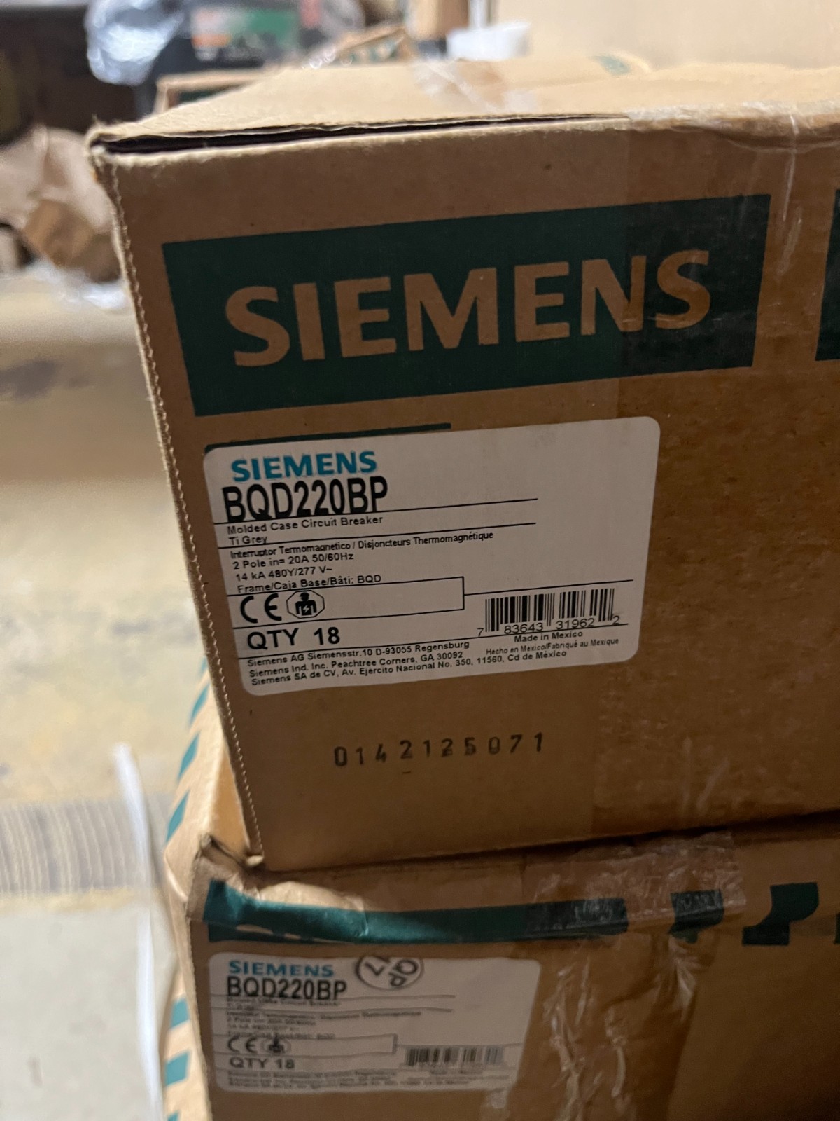 NEW BOX 18 x Siemens BQD220 Bolt-On Circuit Breaker 2P 20A 480Y/277V BQD220BP