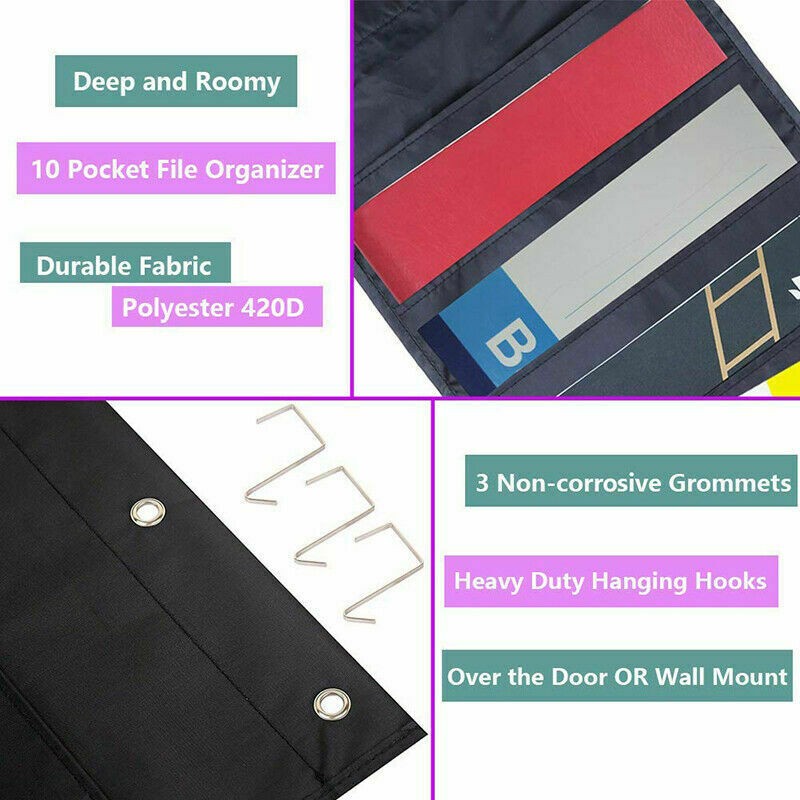 10 Storage Pocket Wall Hanging File Letter Paper Holder Door Classroom Office