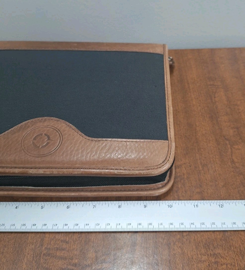 Vtg Franklin Covey Planner Green Canvas Tan Leather Trim 8×10 Full Zip Closure