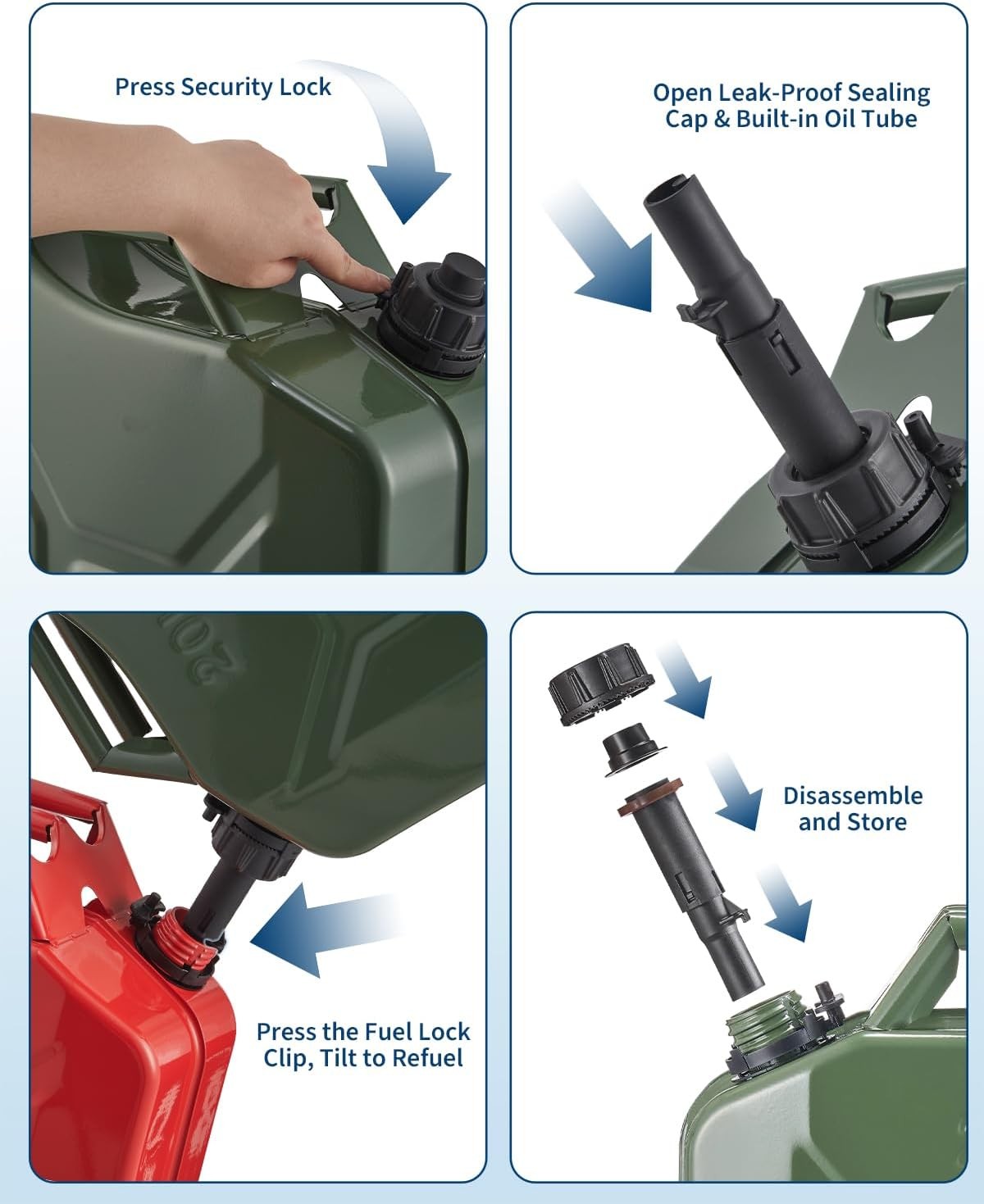 2PC 20L Metal Backup Tank Fuel Gas Gasoline Storage Can Sealing Petrol Container