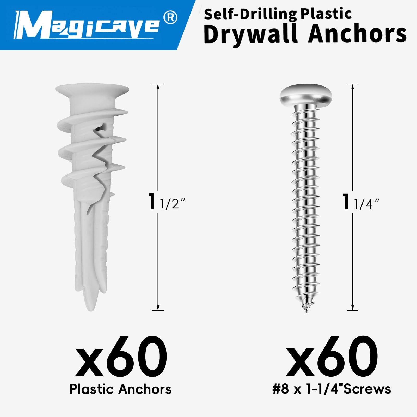 Self Drilling Drywall Anchors with Screws Kit 120 Pcs, No Pre Drill Required,…