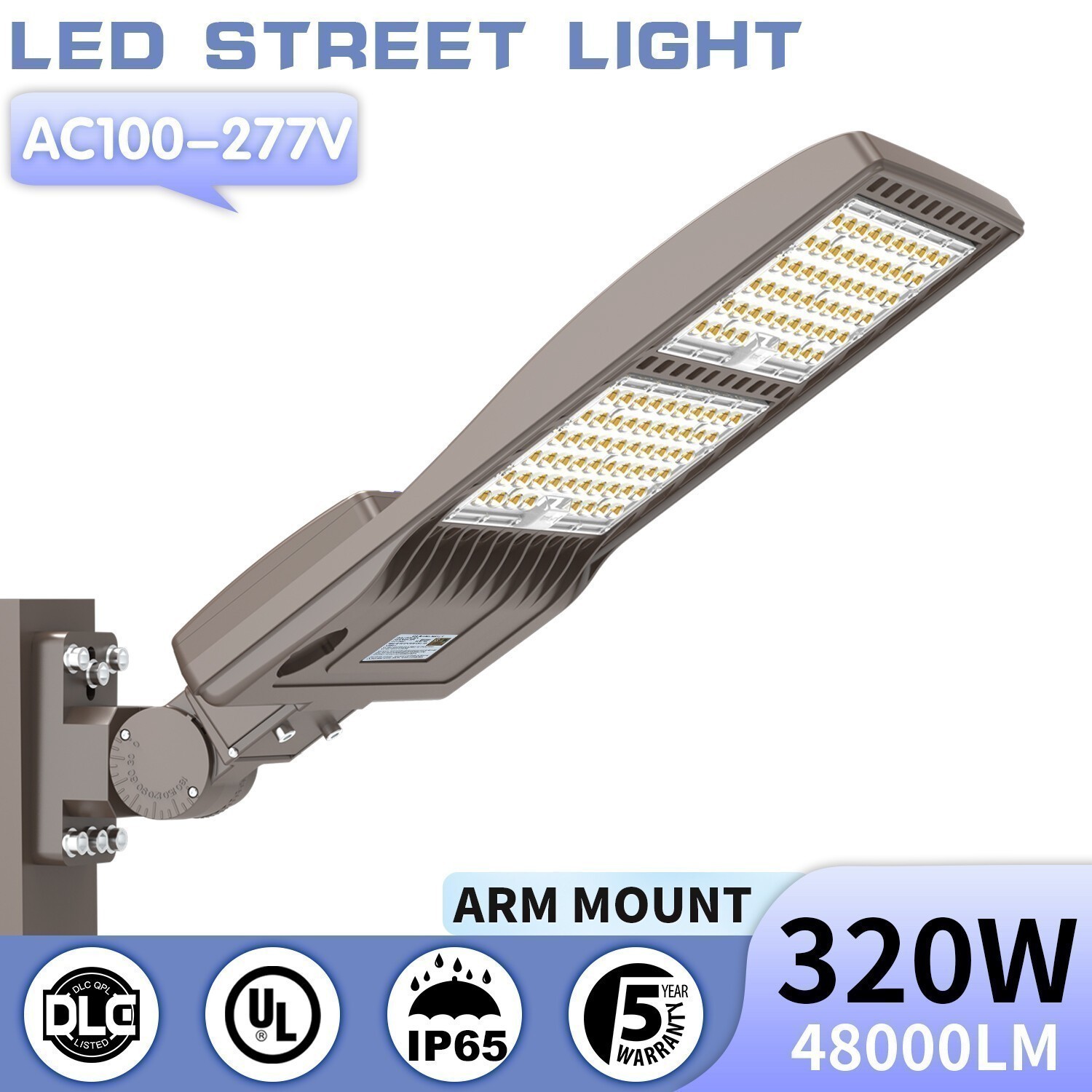 Outdoor 320W LED Shoebox Pole Light Streets Parking Lot Lamp 48000LM + Arm Mount