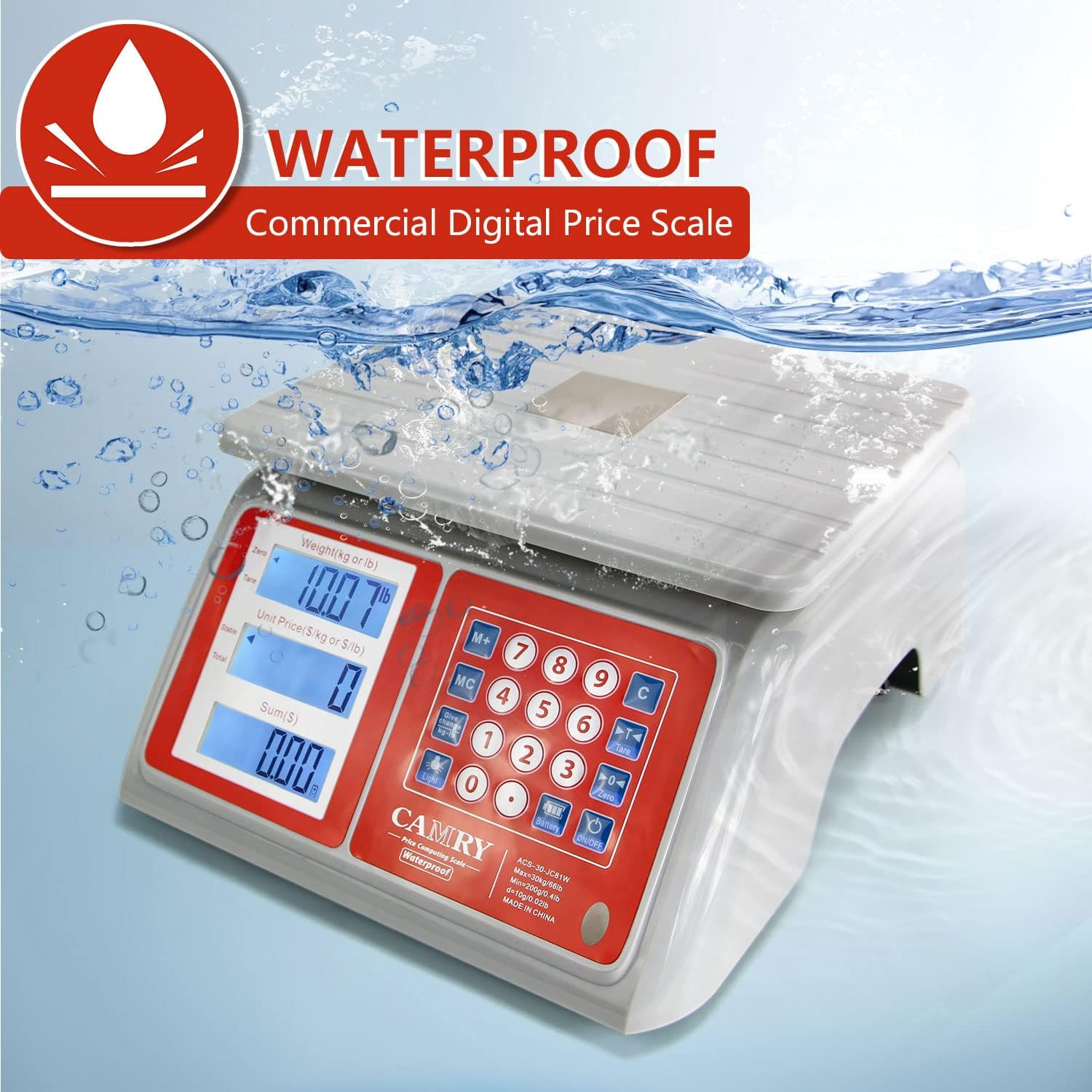 Waterproof Commercial Food Scale IPX7 66Lb / 30Kg Digital Price Computing