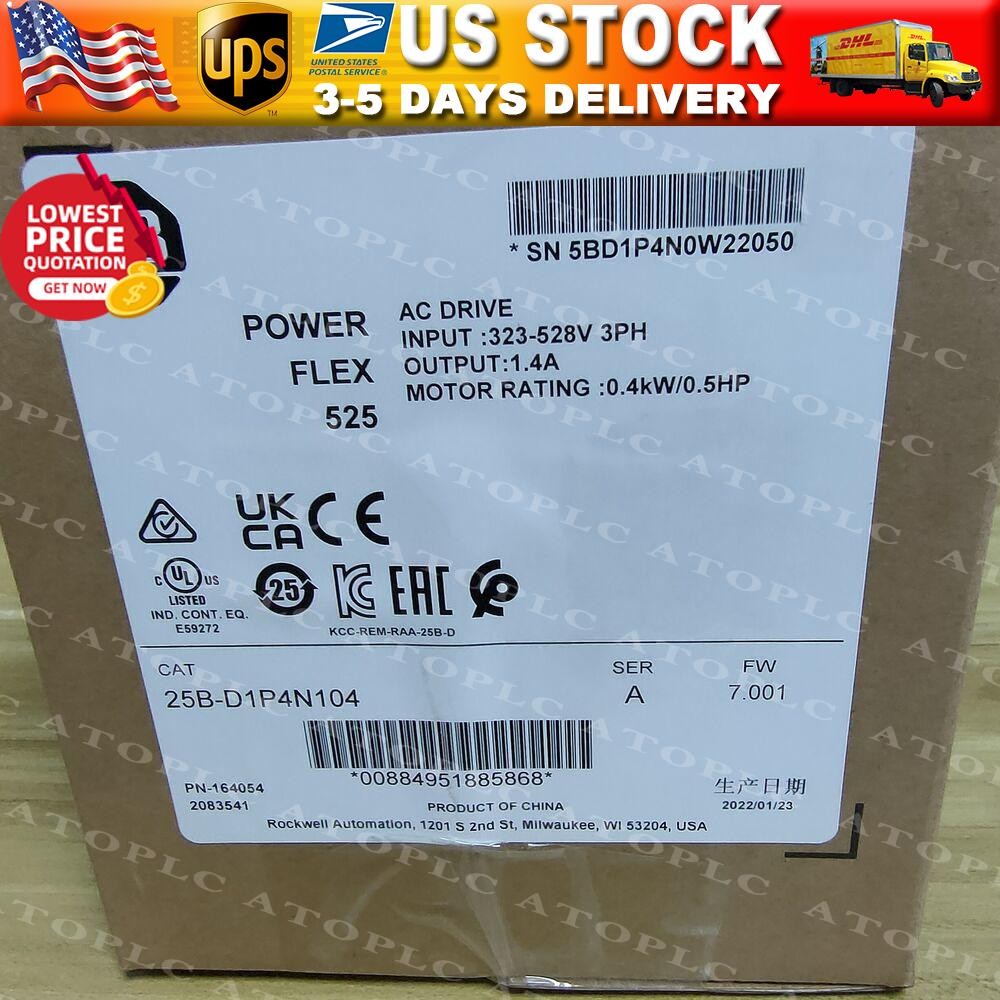Allen-Bradley 25B-D1P4N104 Powerflex 525 AC Drive 0.5HP 0.4KW New US Free Tax
