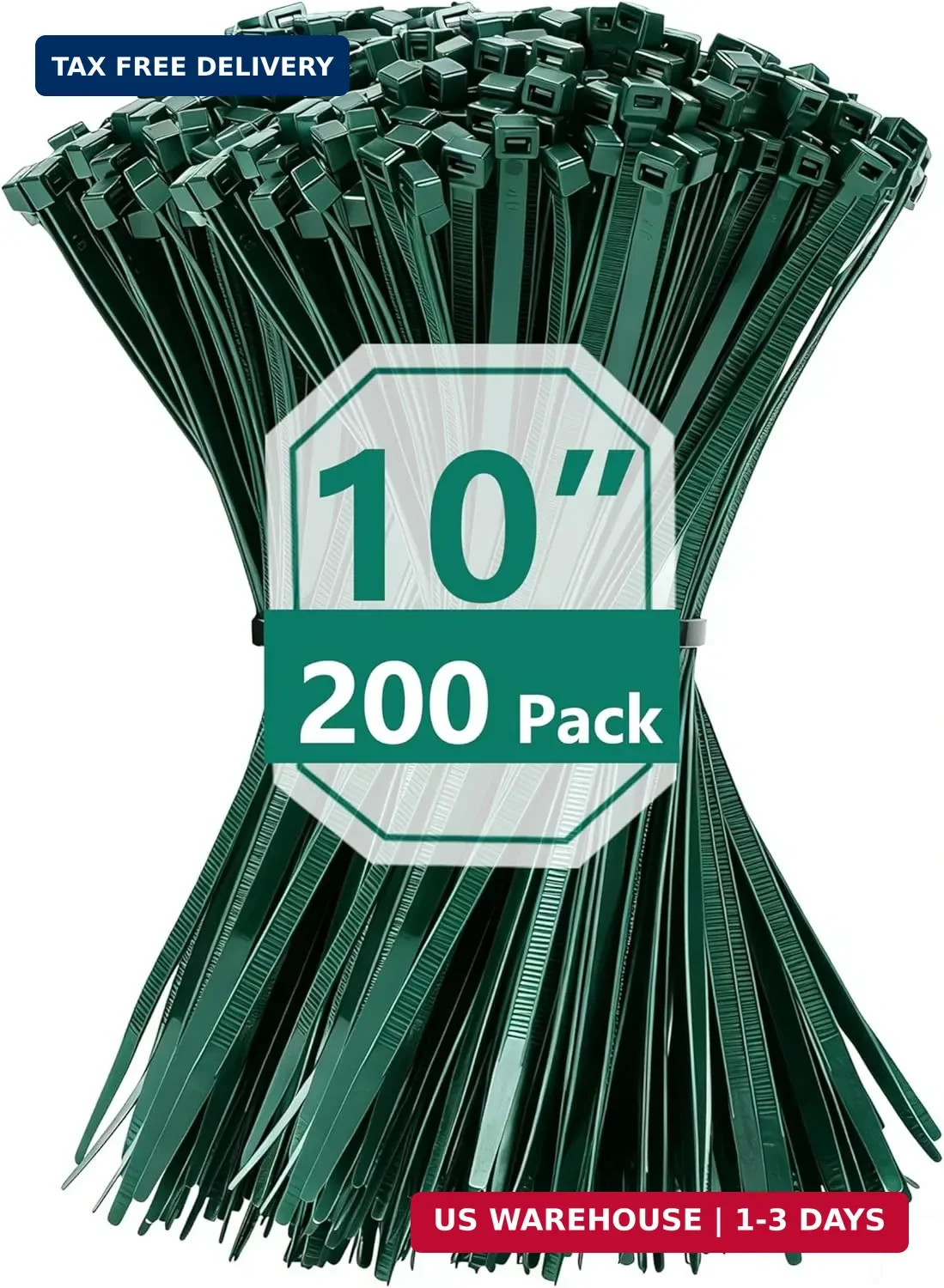 200PCS 10 inch Dark Green Zip Ties 75LBS Tensile Strength Self-Locking heavy dut