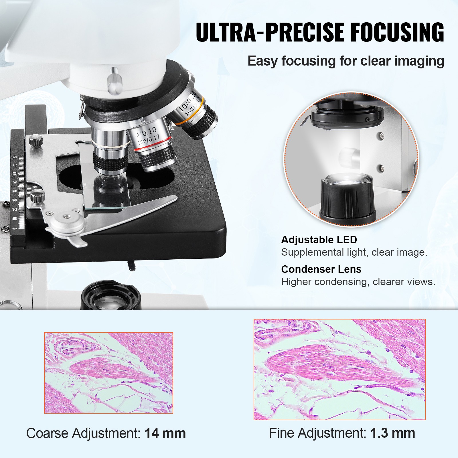 VEVOR Compound Trinocular Microscope 40X-5000X Two-Layer Mechanical Stage
