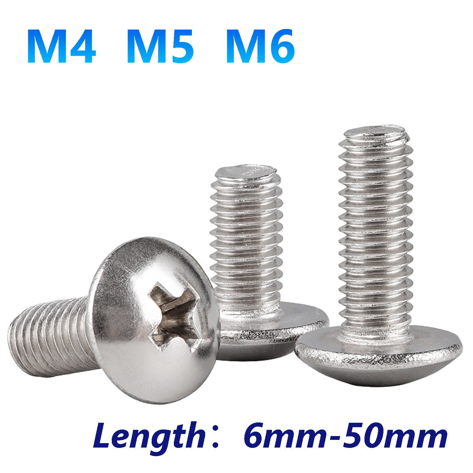 10 x M4 M5 M6 Button Head Screws Phillips Dome Bolts 201 Stainless Steel