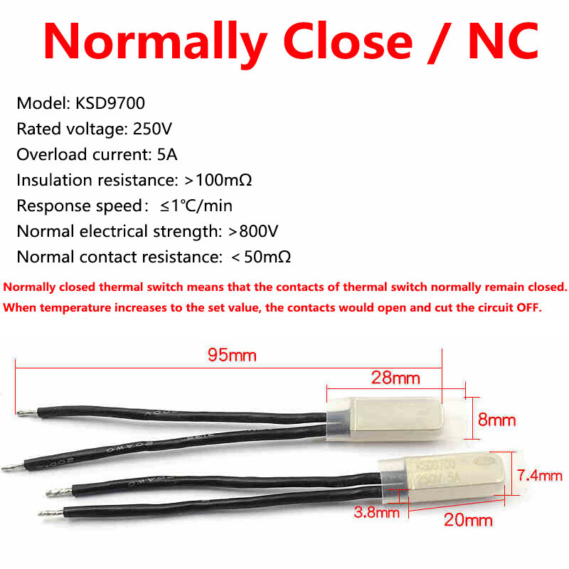 KSD9700 Temperature Switch Thermostat Thermal Protector Normally Closed / Open