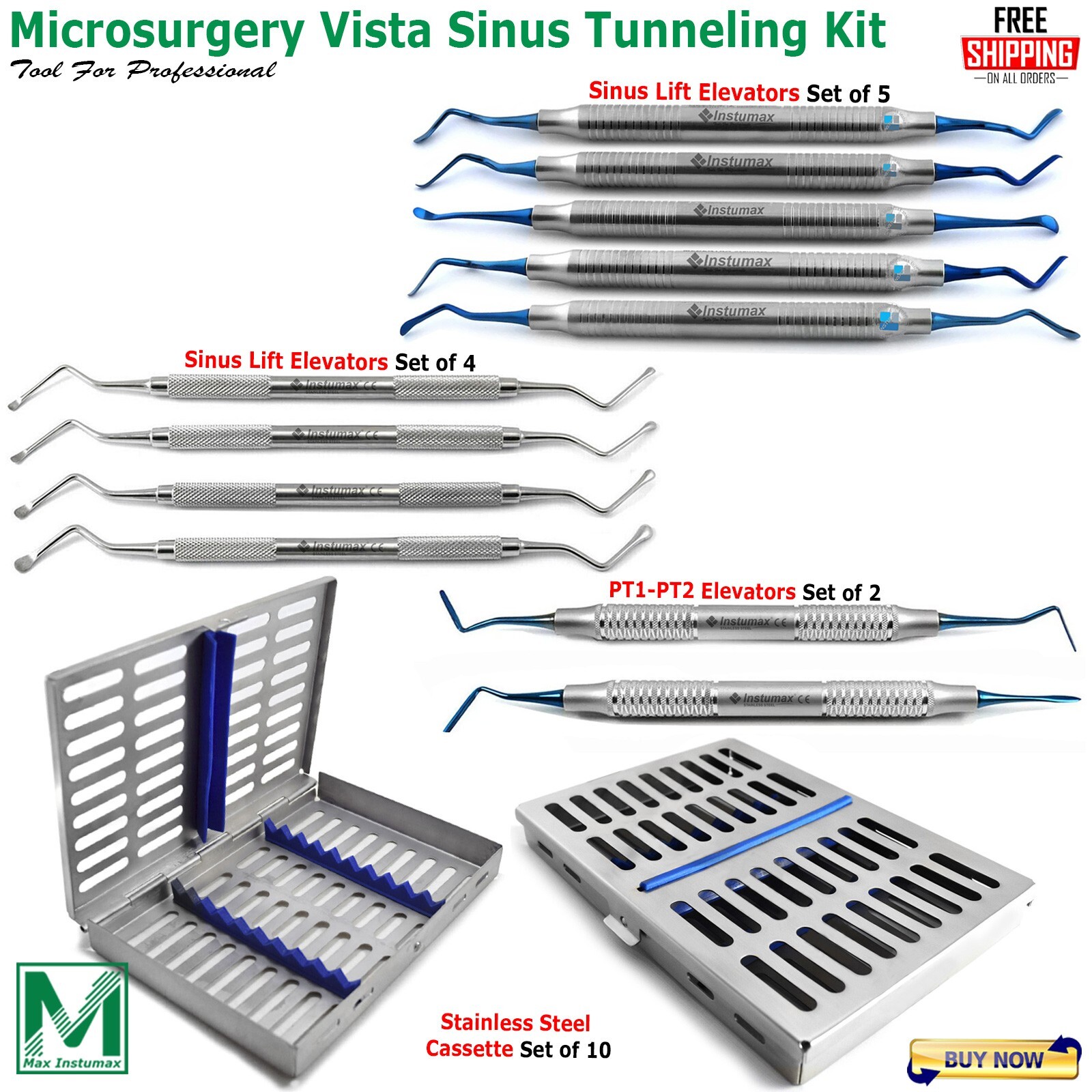 Microsurgery Vista Tunneling Kit Dental Sinus Lift Elevators Periotome Cassette