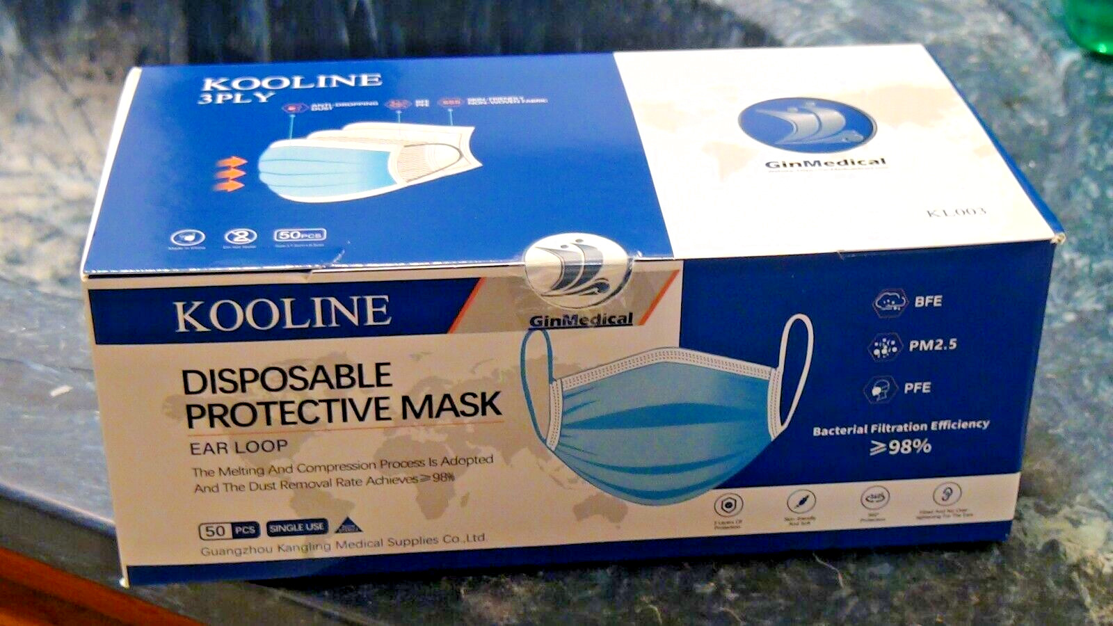 2000 Pcs 40 Sealed Boxes 3 Ply Medical Ear-Loop Face Masks ASTM L-1 Blue RFE 98%