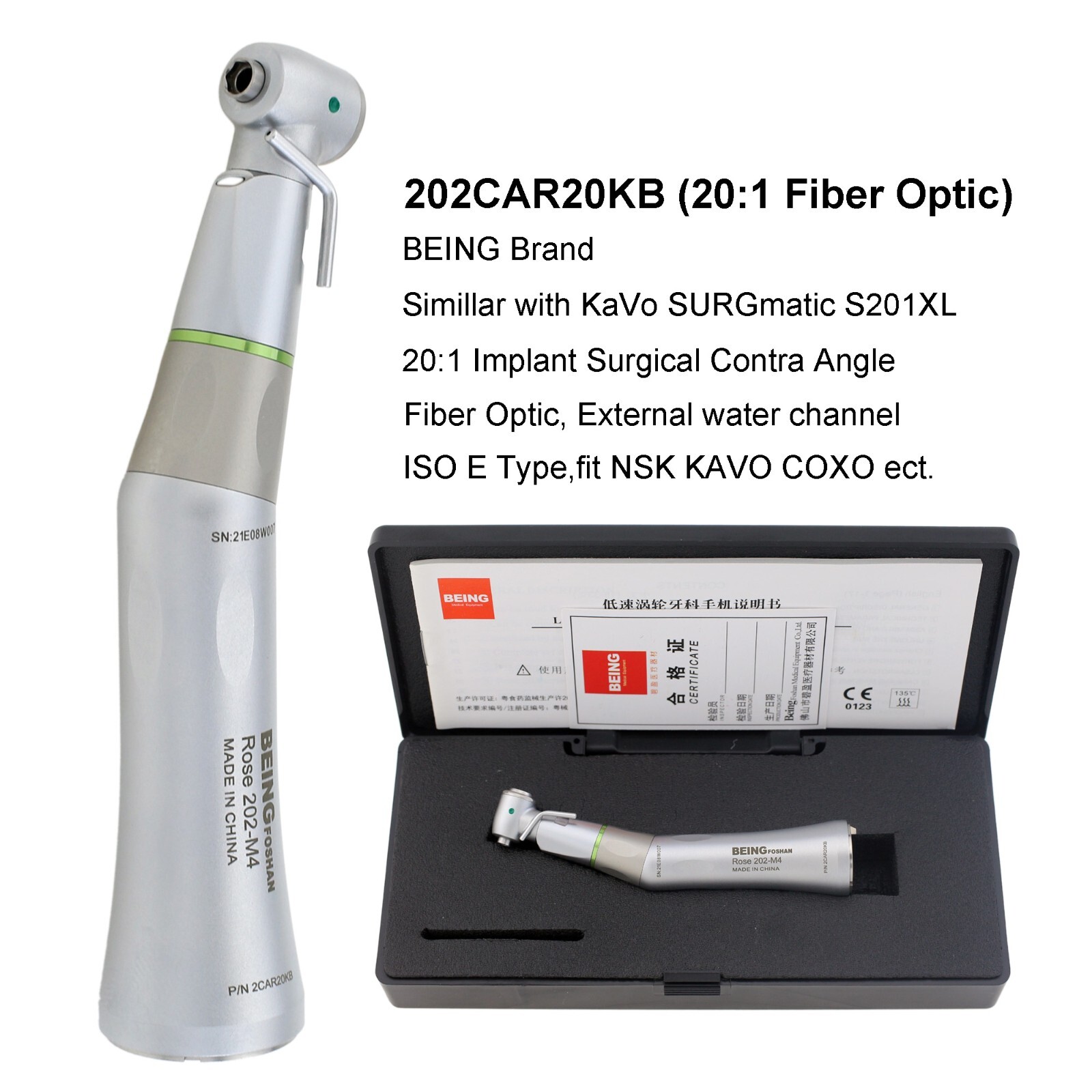 COXO Dental Surgical Handpiece 20:1 Implant Contra Angle LED 1:1 Straight Nose