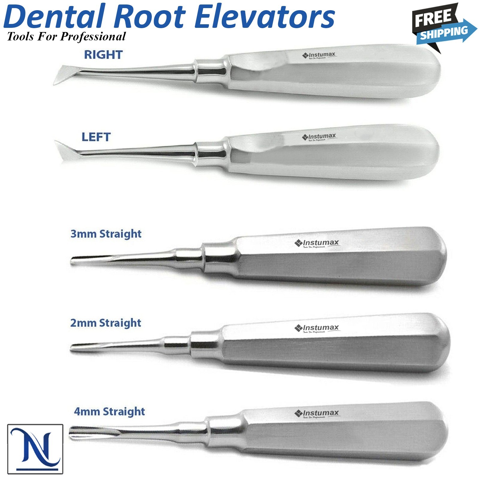 Set de 5 Elevadores Luxadores Dentales – Elevadores Quirúrgicos Rectos y Curvos