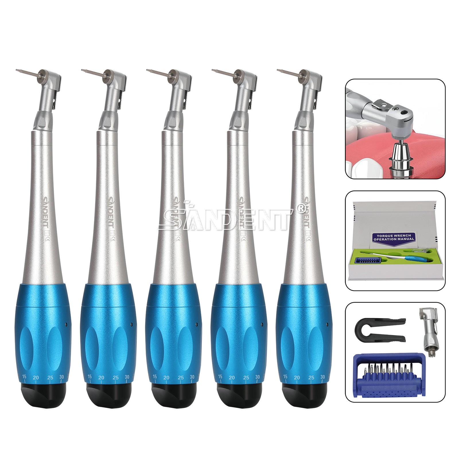 Dental Universal Implant Kit Torque Wrench Contra Angle Handpiece& 16pcs Drivers
